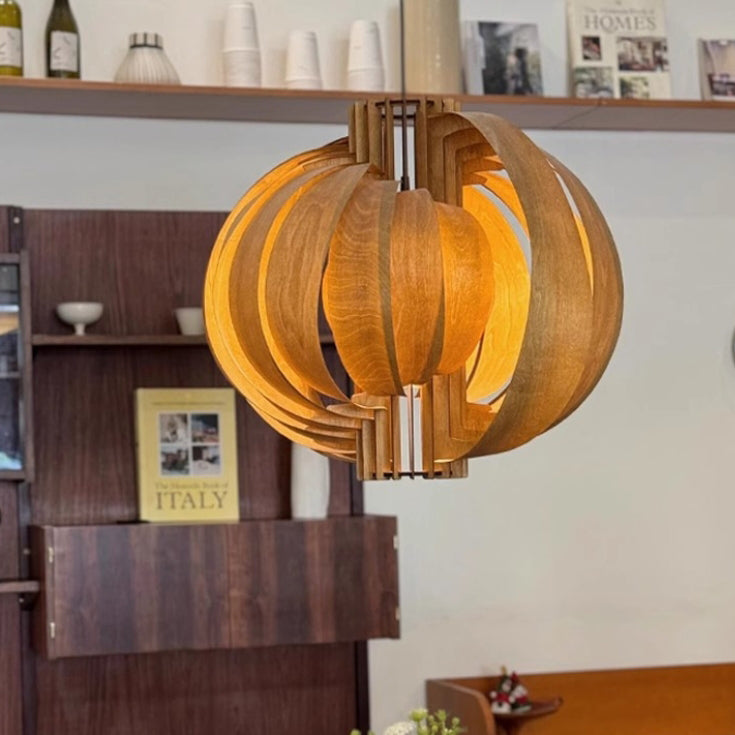 Traditional Vintage Basswood Plywood Ball Moon 1-Light Pendant Light For Dining Room