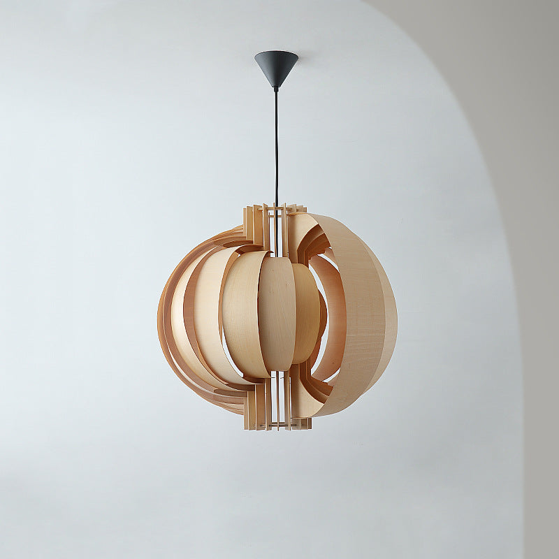 Traditional Vintage Basswood Plywood Ball Moon 1-Light Pendant Light For Dining Room