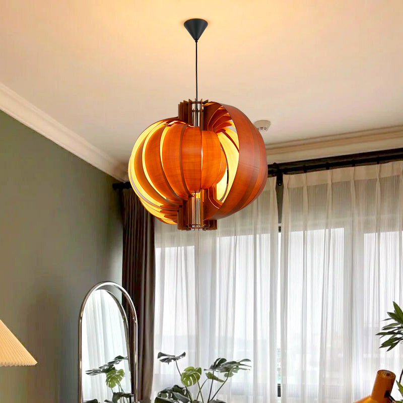 Traditional Vintage Basswood Plywood Ball Moon 1-Light Pendant Light For Dining Room