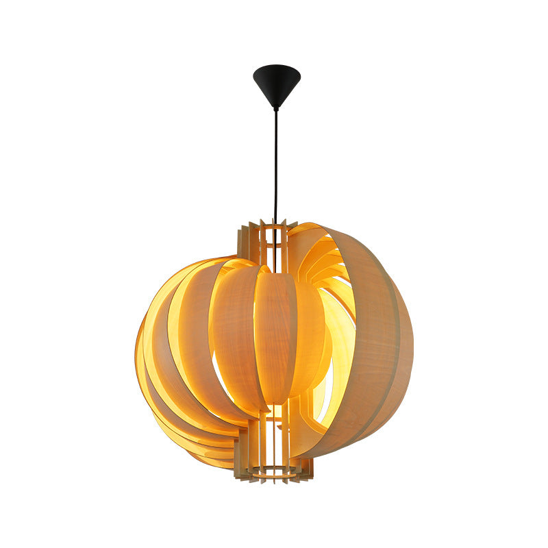 Traditional Vintage Basswood Plywood Ball Moon 1-Light Pendant Light For Dining Room