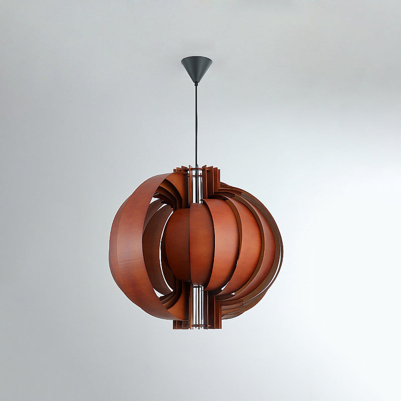 Traditional Vintage Basswood Plywood Ball Moon 1-Light Pendant Light For Dining Room