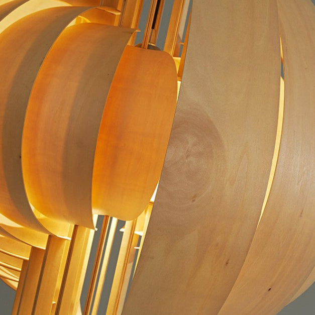 Traditional Vintage Basswood Plywood Ball Moon 1-Light Pendant Light For Dining Room