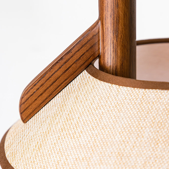 Traditional Vintage Ash Wood Fabric Cement Conic Cylinder Vase 1-Light Table Lamp For Bedroom