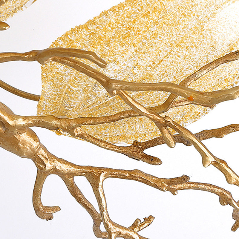 مصباح سقف معاصر فاخر على شكل فرع من النحاس، 10/15 ضوءًا، مثبت بشكل شبه مسطح لغرفة المعيشة