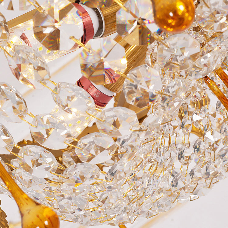 伝統的なヨーロッパの銅製クリスタルラウンドドロップ彫刻6灯シャンデリア(リビングルーム用)