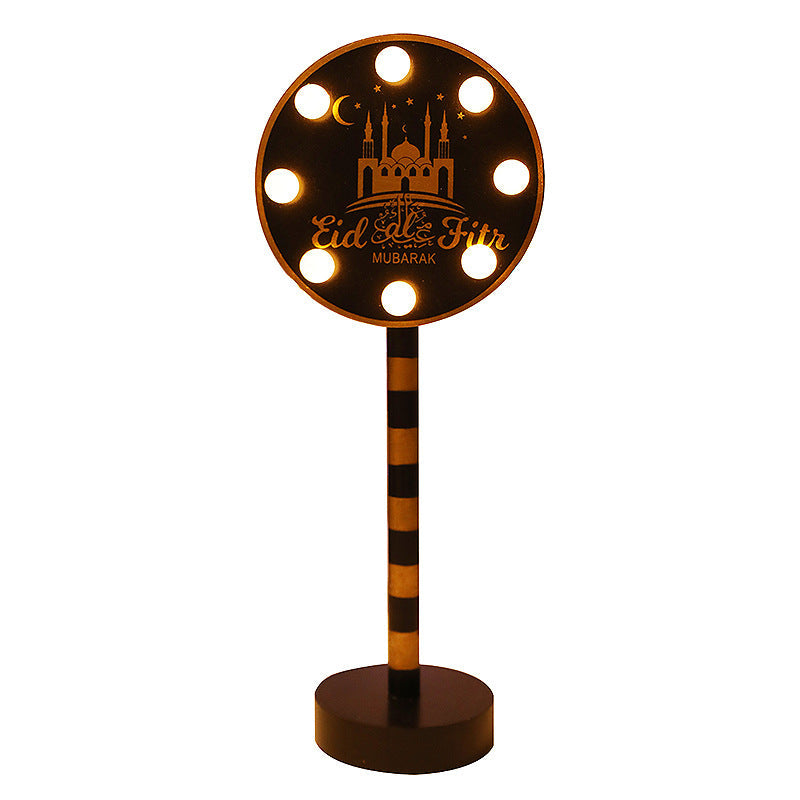 Contemporary Creative Battery Decorative Road Sign Moon Star Round Wood Metal LED Table Lamp For Bedroom