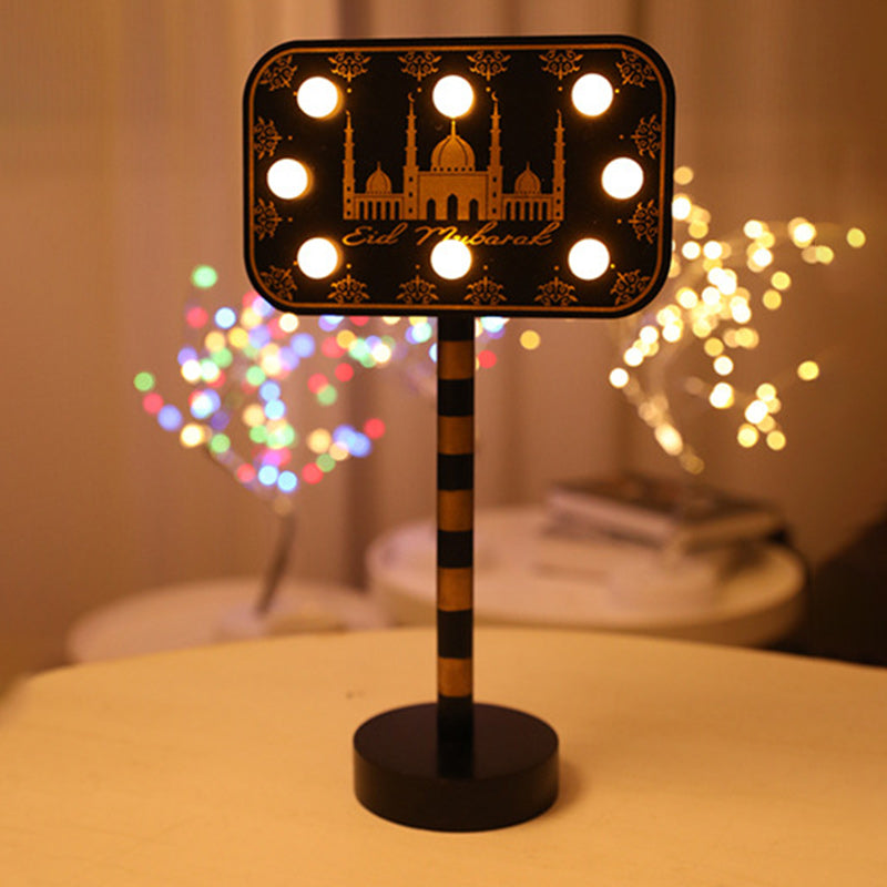 Contemporary Creative Battery Decorative Road Sign Moon Star Round Wood Metal LED Table Lamp For Bedroom