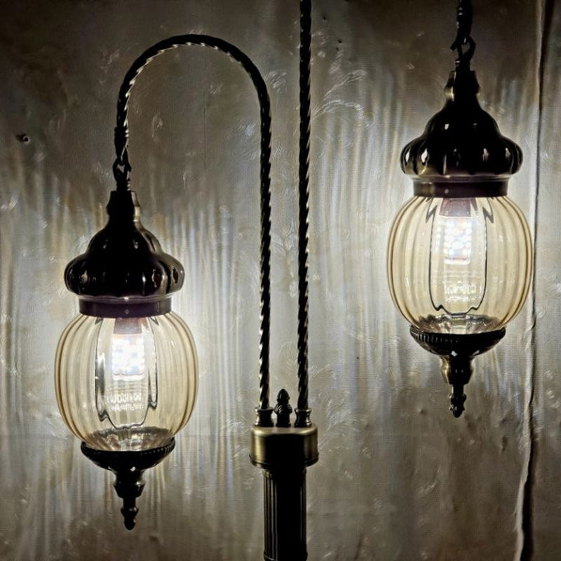 Traditional Vintage Iron Glass Globe 2-Light Table Lamp For Dining Room