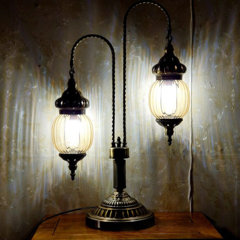 Traditional Vintage Iron Glass Globe 2-Light Table Lamp For Dining Room