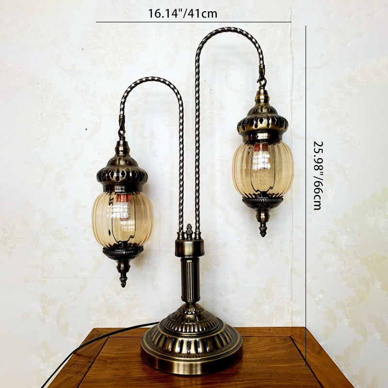 Traditional Vintage Iron Glass Globe 2-Light Table Lamp For Dining Room