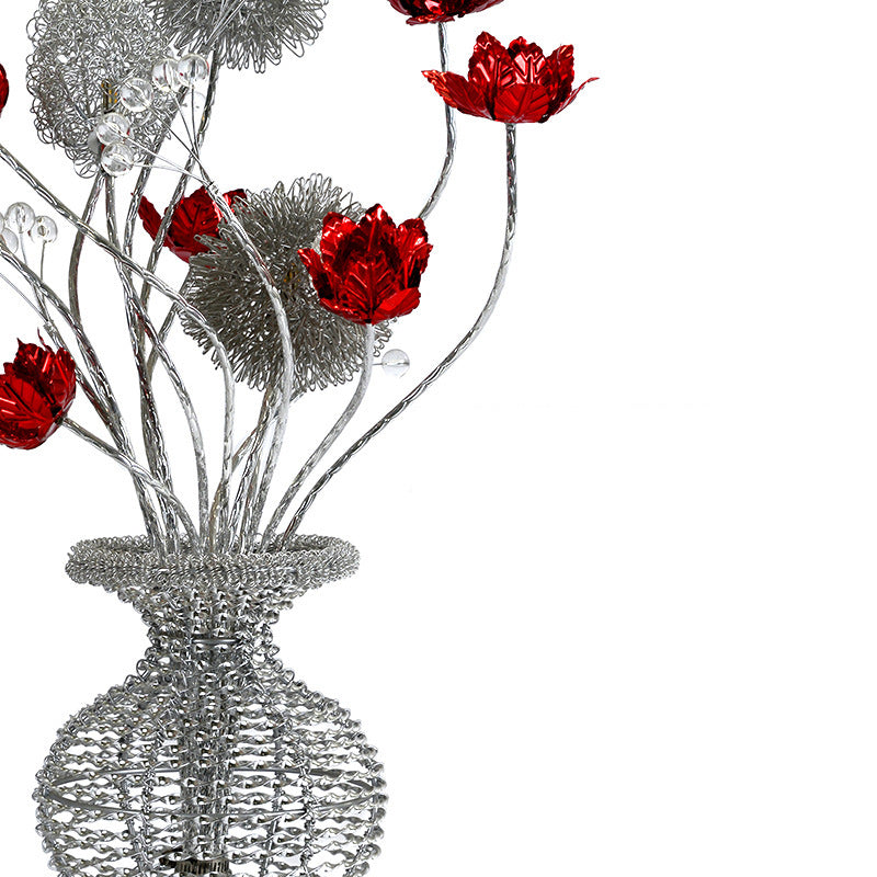 Modern Art Deco Aluminum Wire Weaving Decorative Vase Rose LED Table Lamp For Bedroom