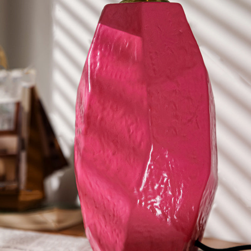 Traditional Vintage Ceramic Fabric Cylinder Geometric Patterned 1-Light Table Lamp For Bedroom