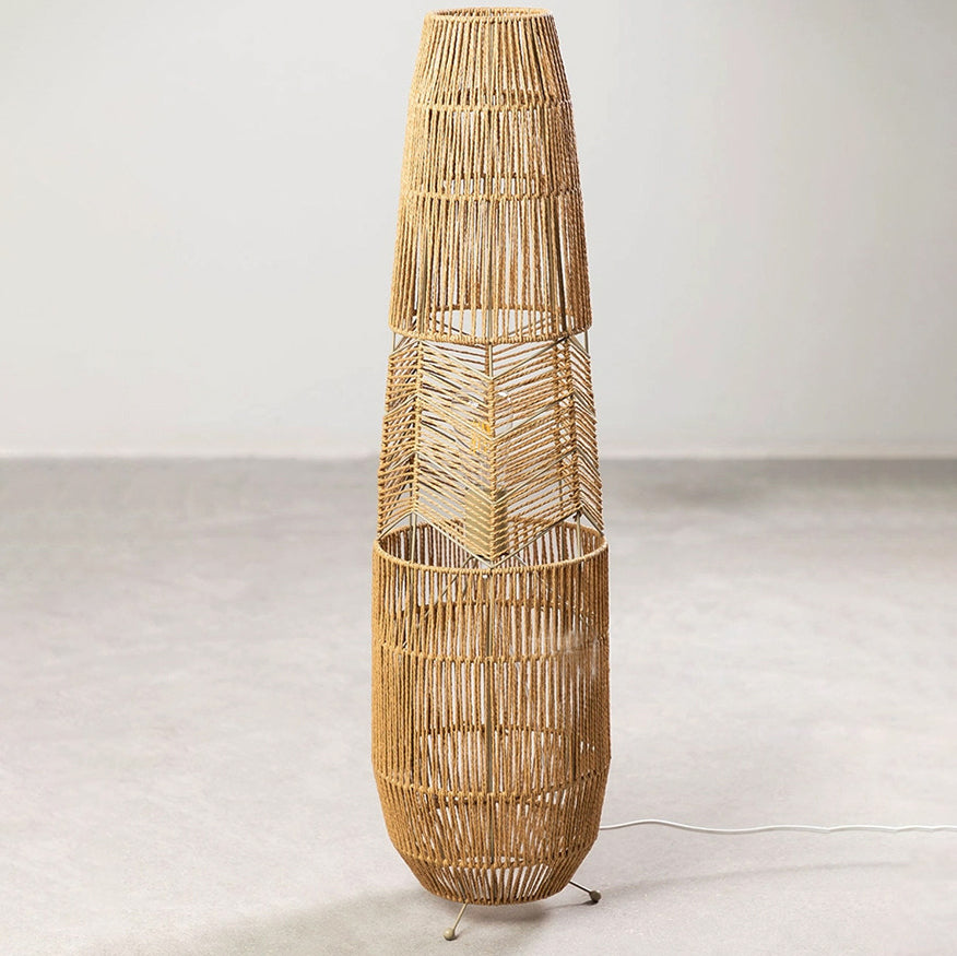 Traditional Japanese Weaving Bamboo Column Basket 1-Light Standing Floor Lamp For Living Room