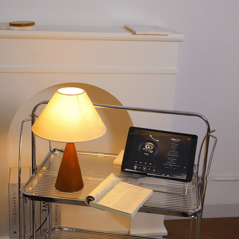Traditional Vintage Conic Rubber Wood Fabric 1-Light Table Lamp For Bedside