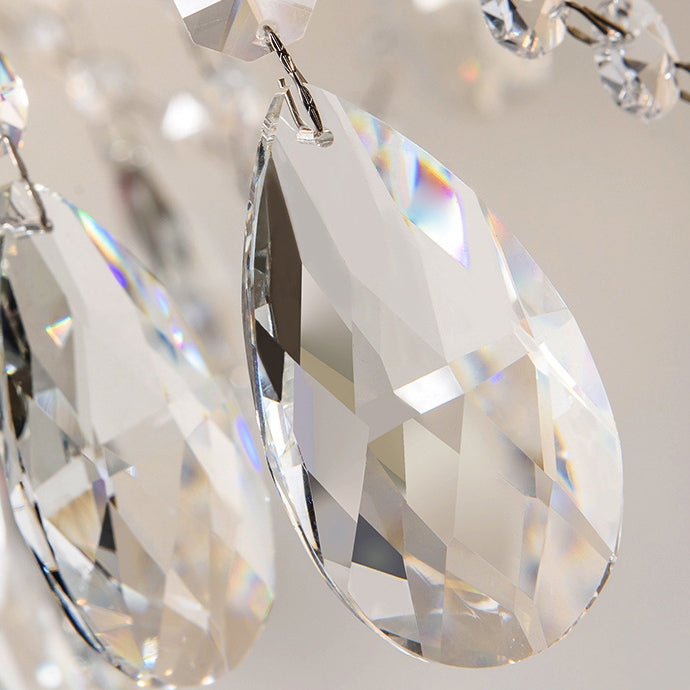 Traditional Vintage Iron Glass Crystal Pendant Candlestick 4-Light Table Lamp For Bedroom