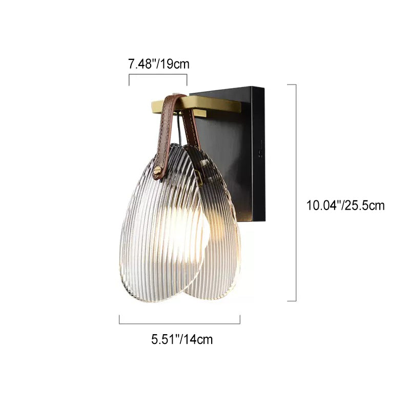 Modern Art Deco Iron Brass Glass Leather Shell Streak LED Wall Sconce Lamp For Bedside