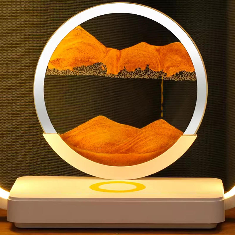 Modern Art Deco Square Sand Painting Metal ABS Silica Glass Wireless Charging USB Touch Dimmer LED Table Lamp Night Light For Bedside