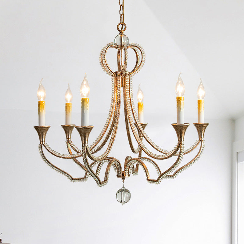 ثريات فرنسية تقليدية من الحديد الكريستالي بستة مصابيح لغرفة المعيشة