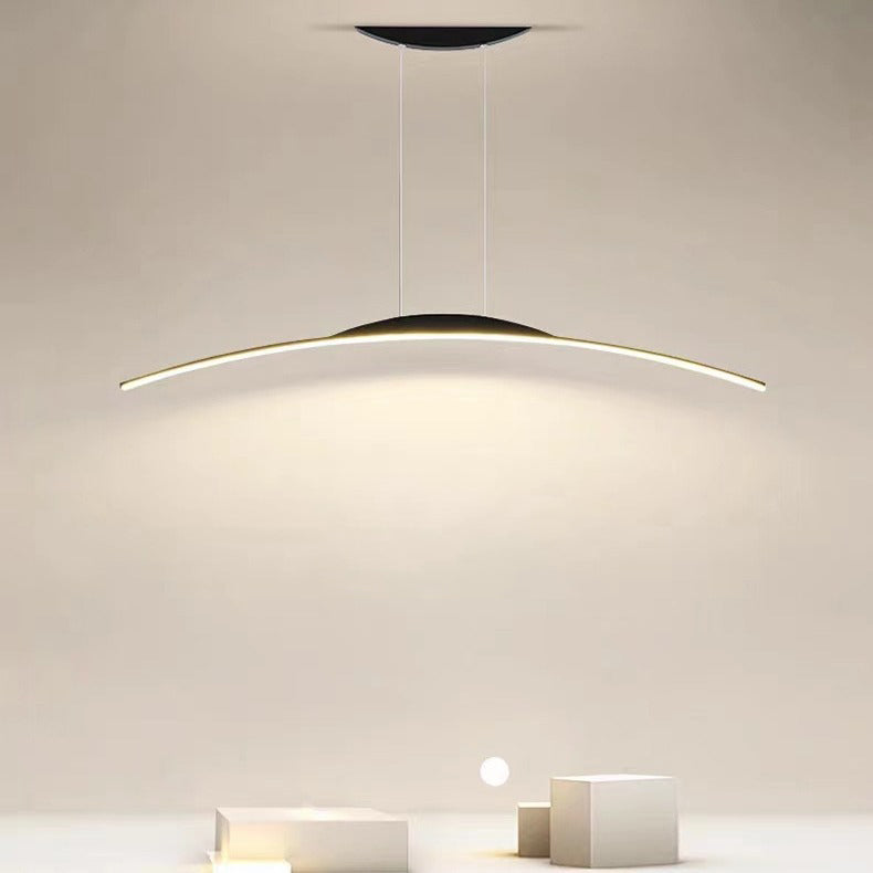 ثريات LED منحنية من الحديد والألومنيوم والسيليكا بتصميم عصري بسيط لغرفة الطعام