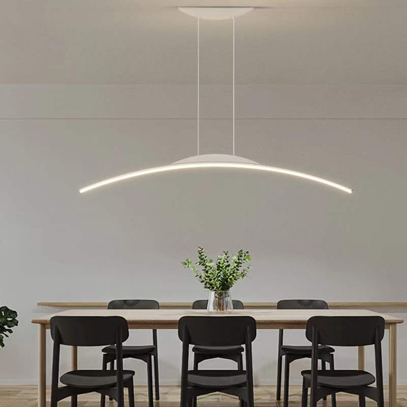 ثريات LED منحنية من الحديد والألومنيوم والسيليكا بتصميم عصري بسيط لغرفة الطعام