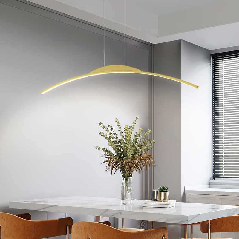 ثريات LED منحنية من الحديد والألومنيوم والسيليكا بتصميم عصري بسيط لغرفة الطعام