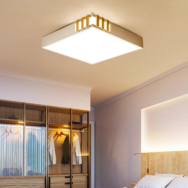 Traditional Japanese Metal Wood Acrylic Rectangular Square Round LED Flush Mount Ceiling Light For Bedroom