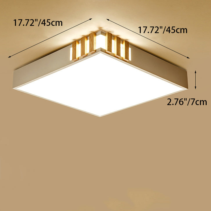 Traditional Japanese Metal Wood Acrylic Rectangular Square Round LED Flush Mount Ceiling Light For Bedroom