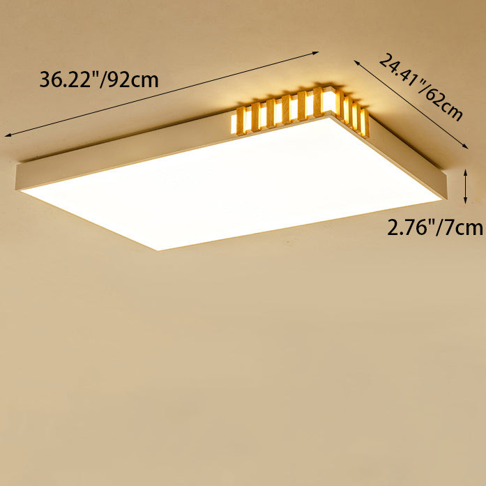 Traditional Japanese Metal Wood Acrylic Rectangular Square Round LED Flush Mount Ceiling Light For Bedroom