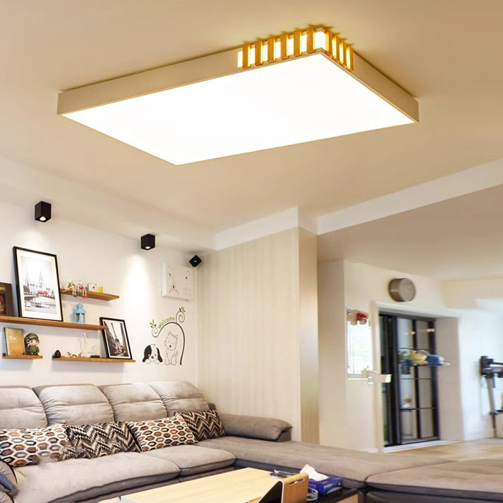 Traditional Japanese Metal Wood Acrylic Rectangular Square Round LED Flush Mount Ceiling Light For Bedroom
