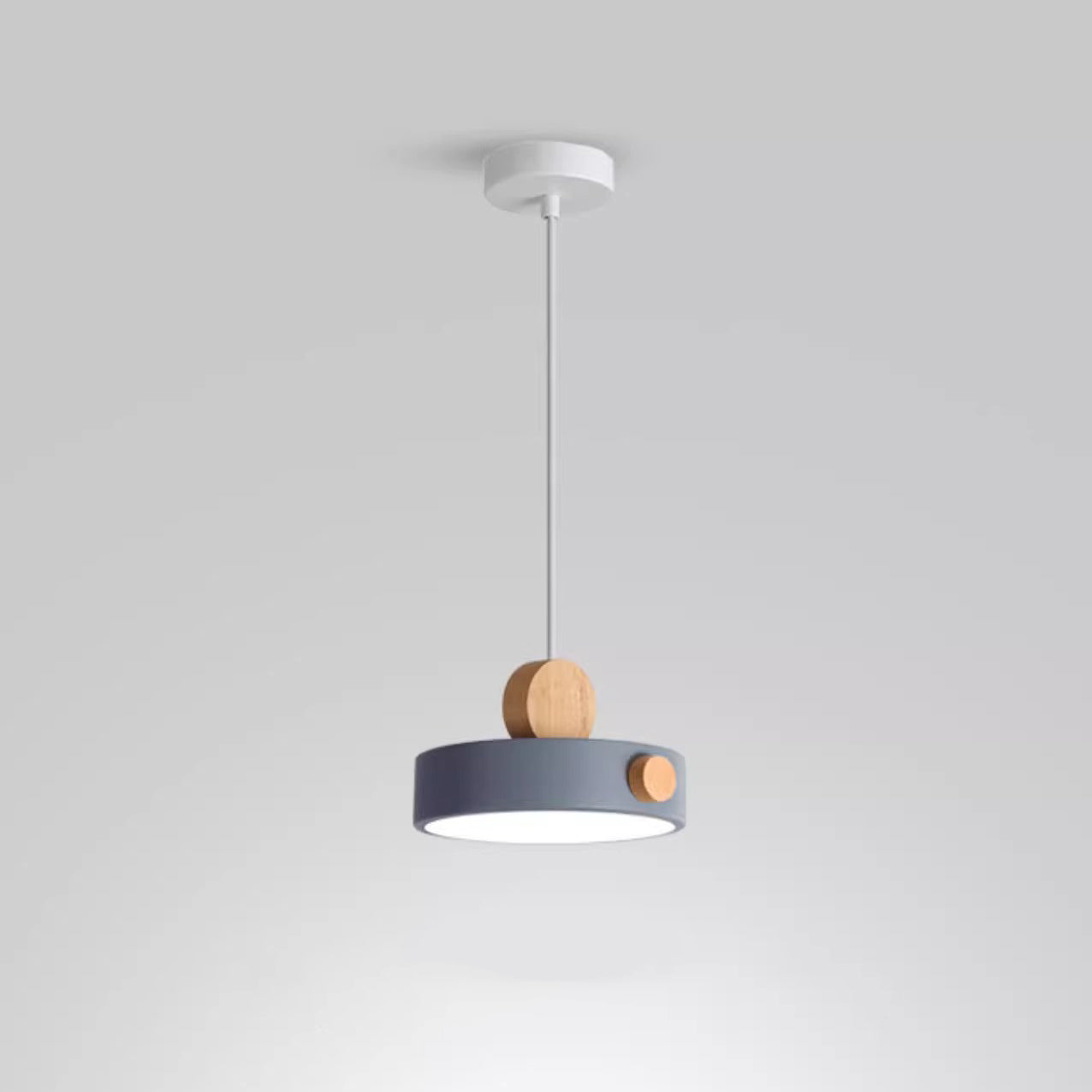 Contemporary Scandinavian Metal Rubber Wood Acrylic Round LED Pendant Light For Dining Room