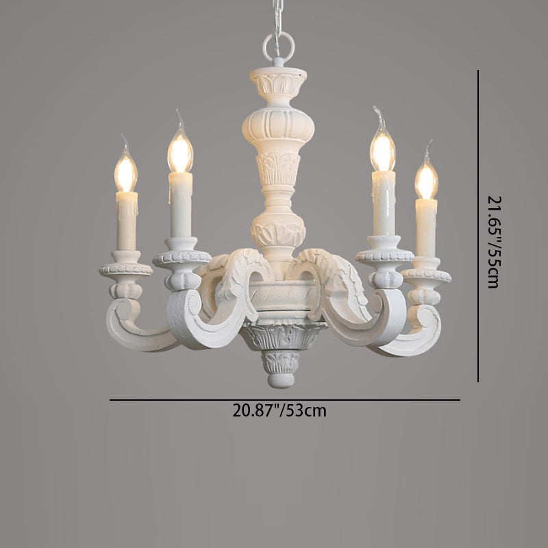 Traditional Vintage Wood Pillar Candle-Shaped 5/6/8 Light Chandeliers For Living Room