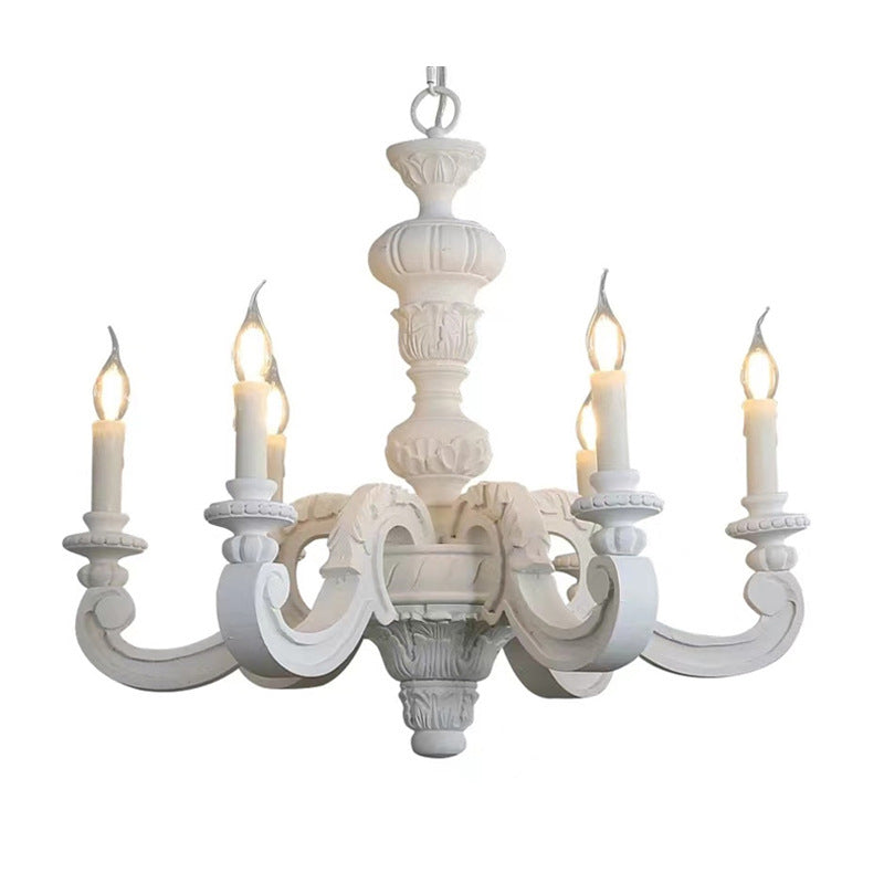 Traditional Vintage Wood Pillar Candle-Shaped 5/6/8 Light Chandeliers For Living Room