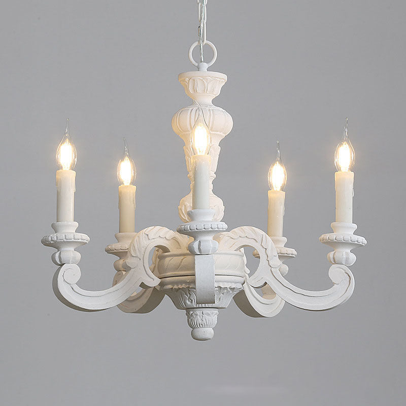 Traditional Vintage Wood Pillar Candle-Shaped 5/6/8 Light Chandeliers For Living Room