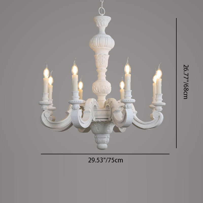 Traditional Vintage Wood Pillar Candle-Shaped 5/6/8 Light Chandeliers For Living Room