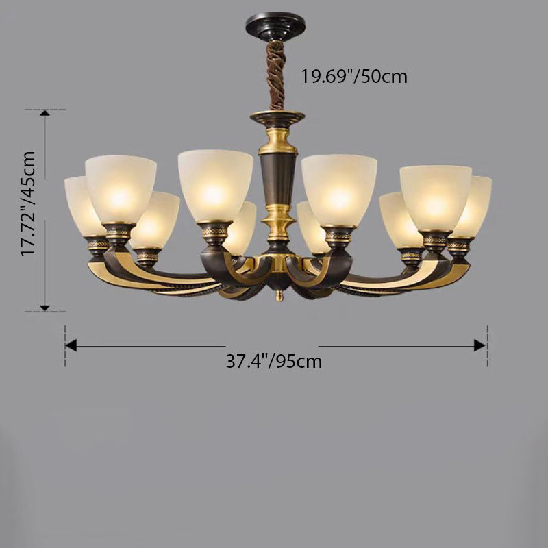Contemporary Retro Copper Glass Bell 5/6/8/10/15 Light Chandeliers For Living Room