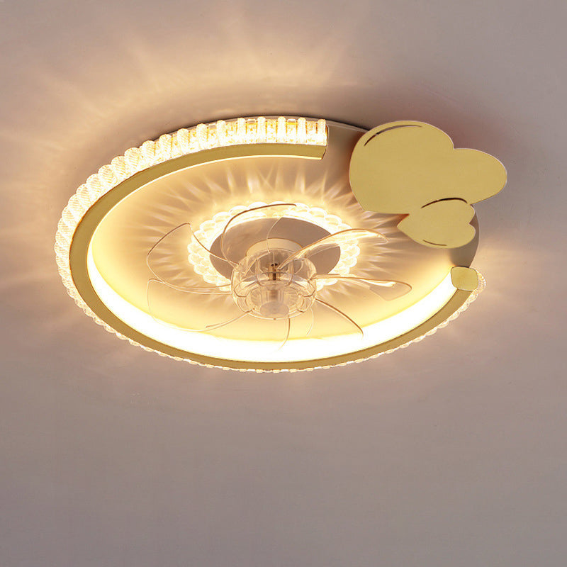 Modern Luxury Kids Round Crown Animal Acrylic ABS LED Flush Mount Ceiling Fan Light For Bedroom