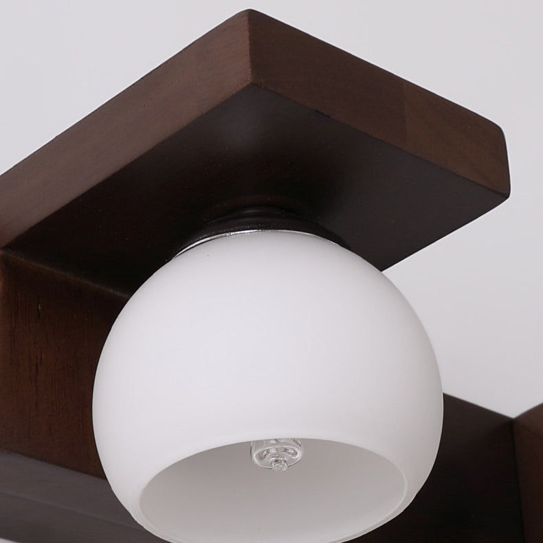 Contemporary Retro Rubber Wood Iron Glass Rectangular 2/3 Light Wall Sconce Lamp Vanity Light For Bathroom