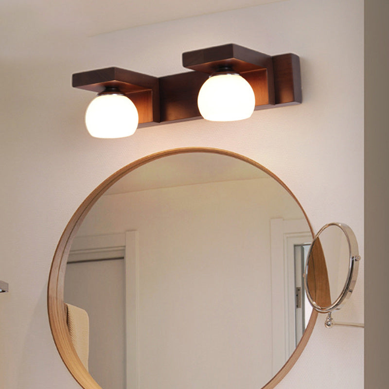 Contemporary Retro Rubber Wood Iron Glass Rectangular 2/3 Light Wall Sconce Lamp Vanity Light For Bathroom