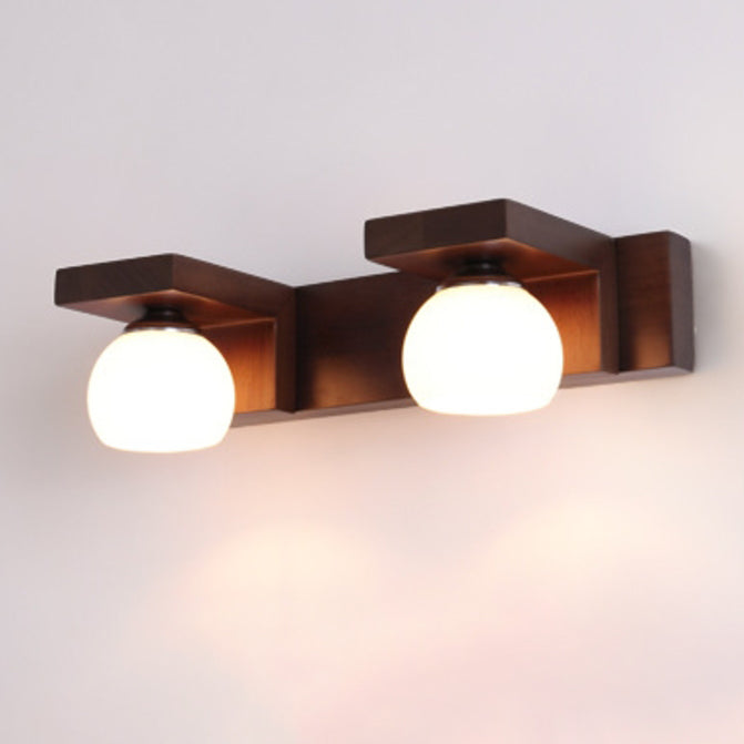 Contemporary Retro Rubber Wood Iron Glass Rectangular 2/3 Light Wall Sconce Lamp Vanity Light For Bathroom