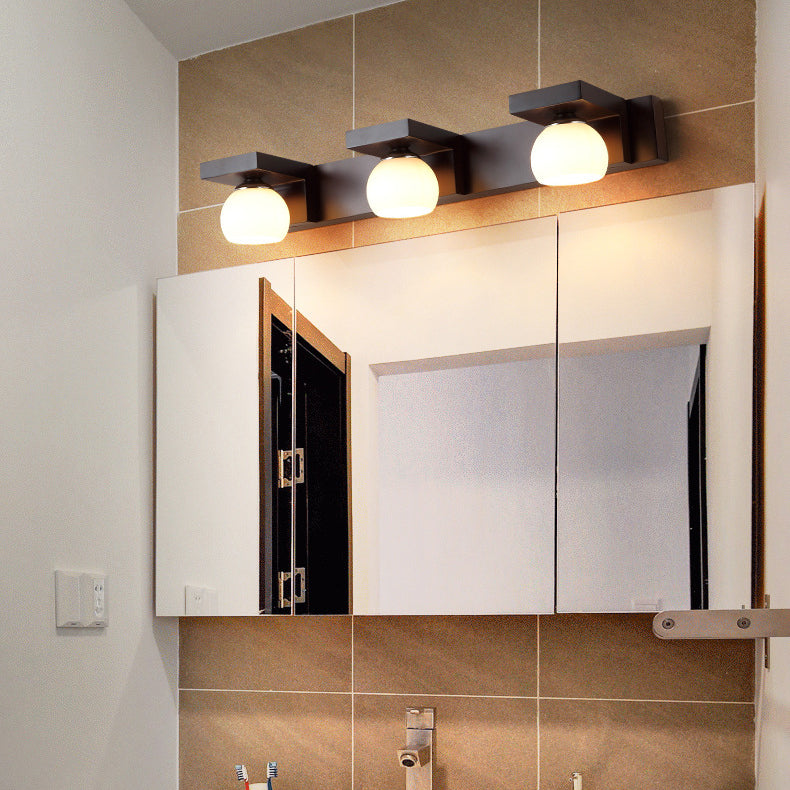 Contemporary Retro Rubber Wood Iron Glass Rectangular 2/3 Light Wall Sconce Lamp Vanity Light For Bathroom