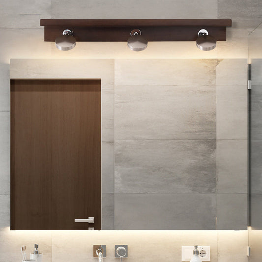 現代的なスカンジナビア風ラバーウッドアイアン回転式ラウンドLEDウォールスコンスランプバスルーム用化粧台ライト