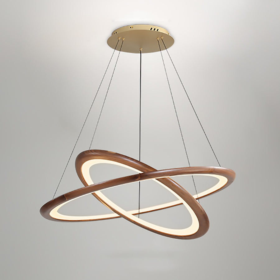 Contemporary Retro Walnut Acrylic Circles Adjustable LED Chandeliers For Living Room