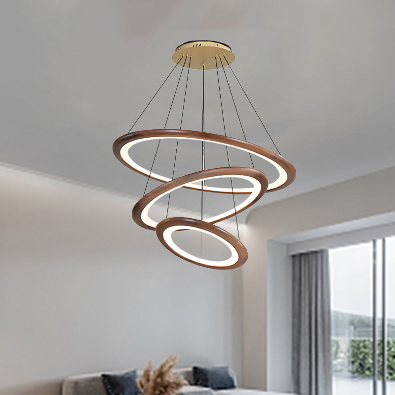 Contemporary Retro Walnut Acrylic Circles Adjustable LED Chandeliers For Living Room