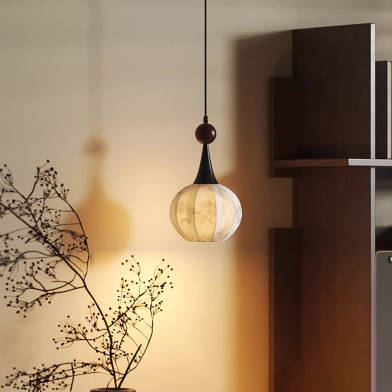 Traditional French Iron Fabric Ball Flower Pattern 1-Light Pendant Light For Bedside