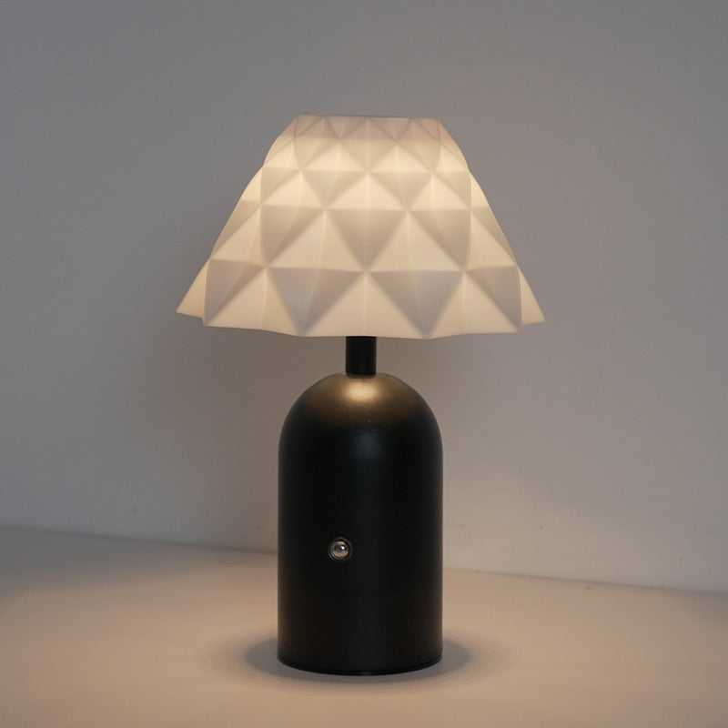 Contemporary Scandinavian Rechargeable Iron PC Conic Column Checkered Pattern LED Table Lamp Night Light For Bedside