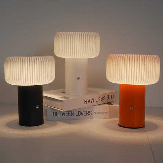 Contemporary Scandinavian Rechargeable Iron PC Cylinder Striped LED Table Lamp Night Light For Bedside