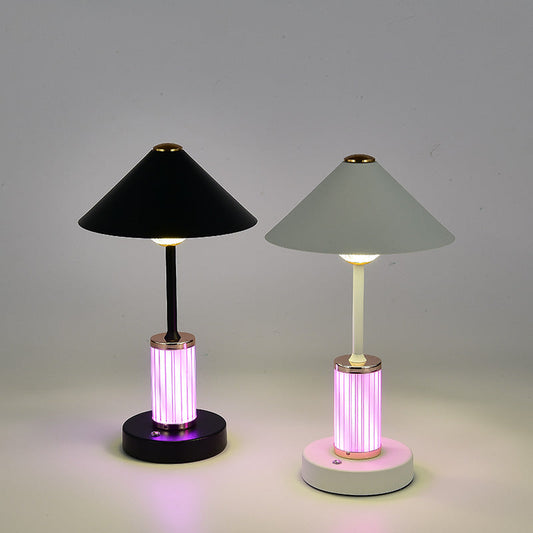 Contemporary Scandinavian Rechargeable Iron Acrylic Conic Cylinder Touch Dimming LED Table Lamp For Bedroom
