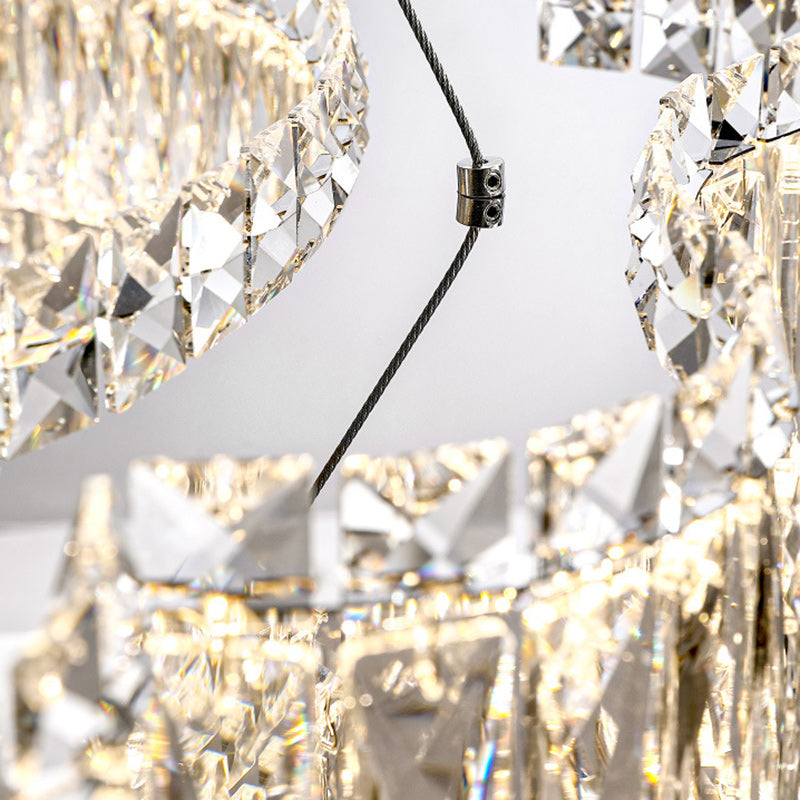 ثريات LED مستطيلة الشكل من الكريستال بتصميم موجة من الفولاذ المقاوم للصدأ، بتصميم جزيرة لغرفة الطعام