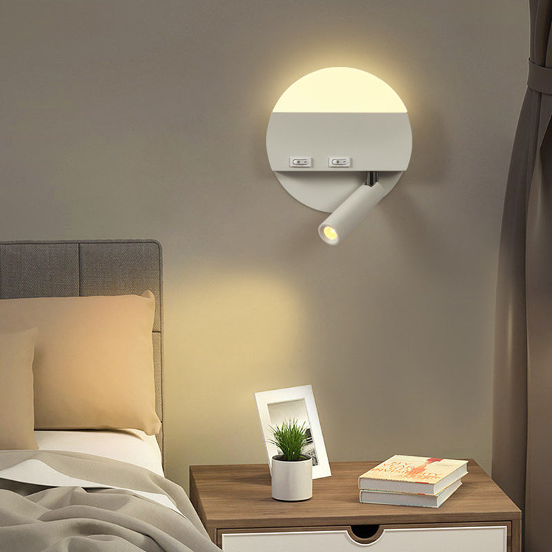 مصباح حائط LED دائري مربع الشكل مصنوع من الحديد والألومنيوم والأكريليك بتصميم بسيط وعصري لوضعه بجانب السرير
