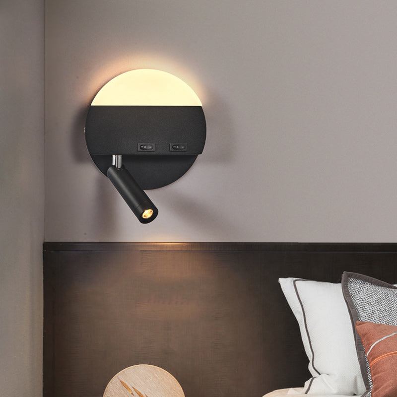 مصباح حائط LED دائري مربع الشكل مصنوع من الحديد والألومنيوم والأكريليك بتصميم بسيط وعصري لوضعه بجانب السرير